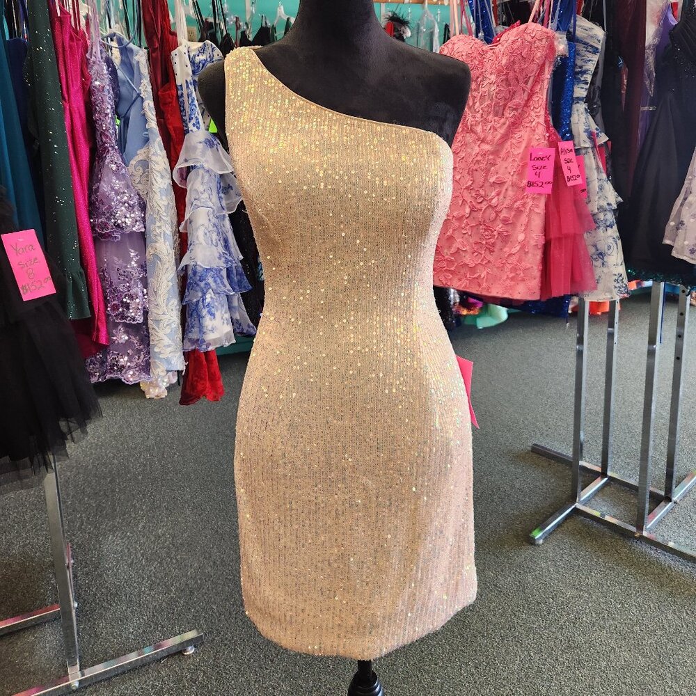 Poly USA 8812 Champagne Size 10 All Sequin Short Formal/Homecoming Dress